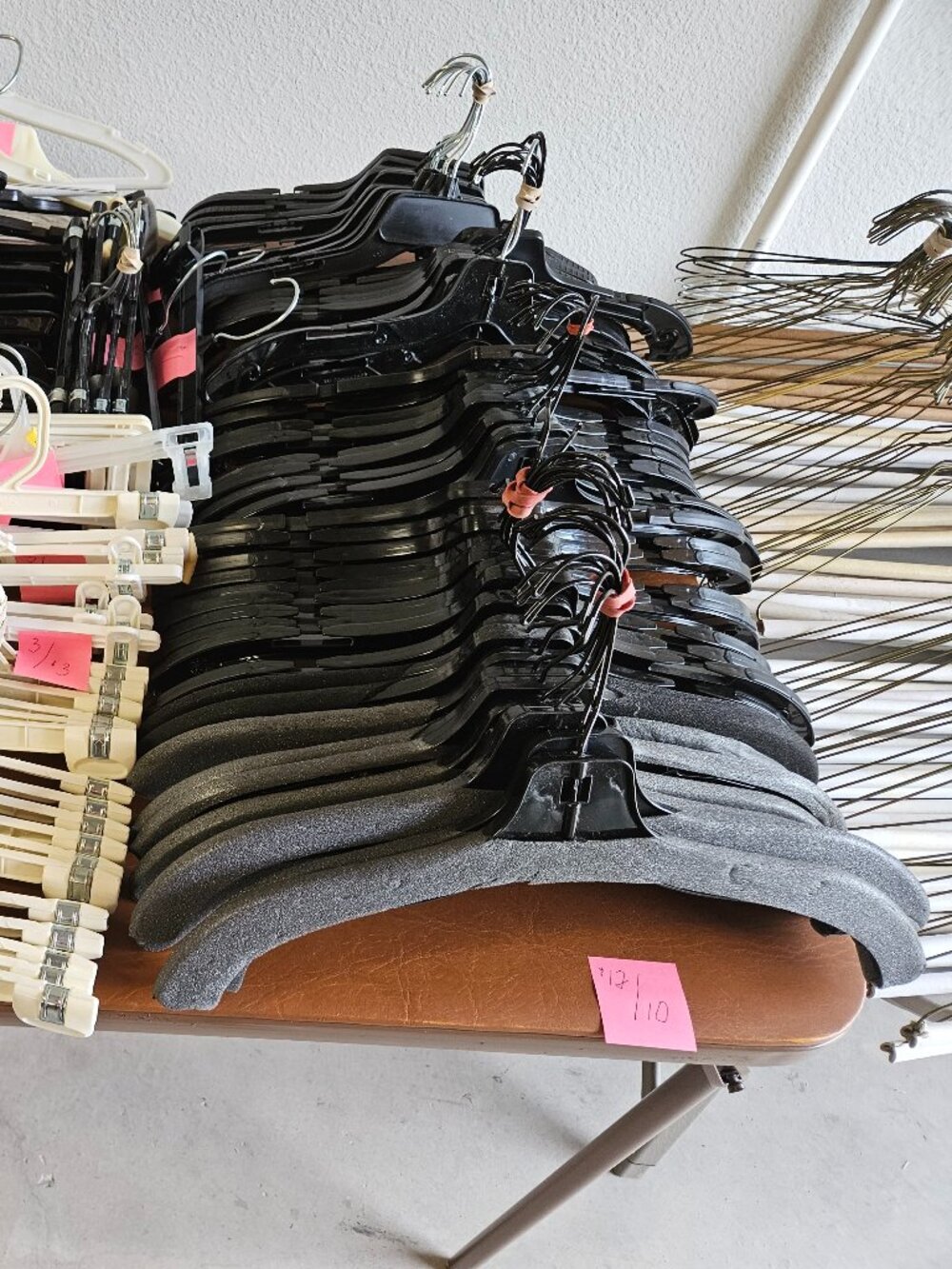 SET OF 10 BLACK PLASTIC 17" L CLOTHES HANGERS WITH NON-SLIP FOAM SHOULDERS